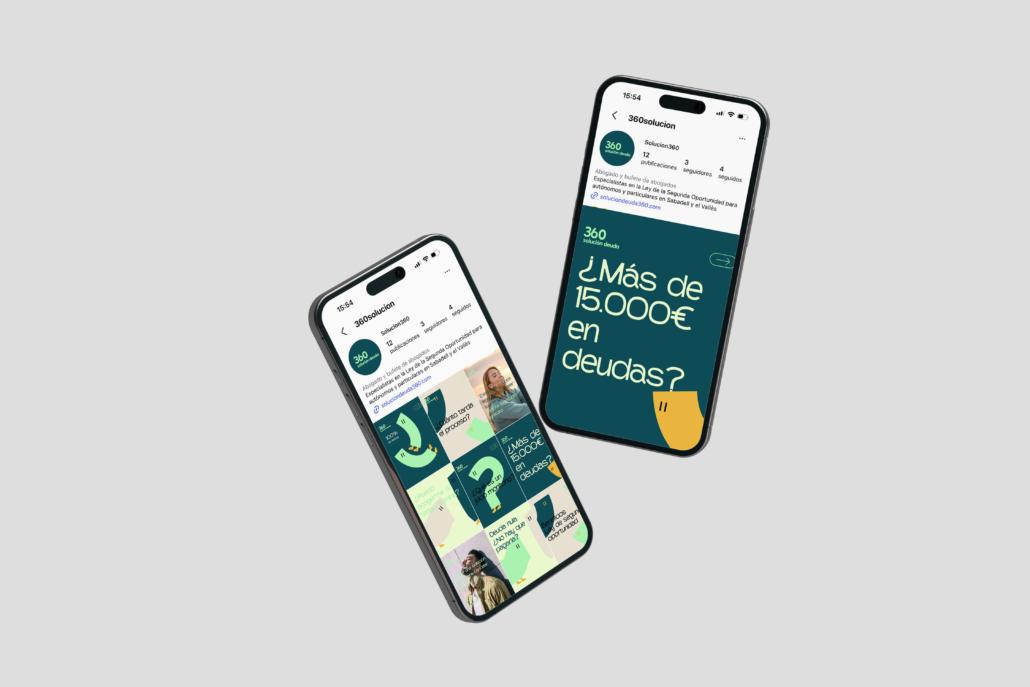 Gestió de xarxes socials per a Advocats Solucio 360 Sabadell Mòbil i portàtil mostrant el perfil d'Instagram de Advocats Solucio 360 Sabadell gestionat per Nansa Digital
